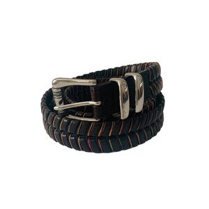 Vintage Dark Brown Woven Leather Belt Men Size 95/38 Western Cowboy